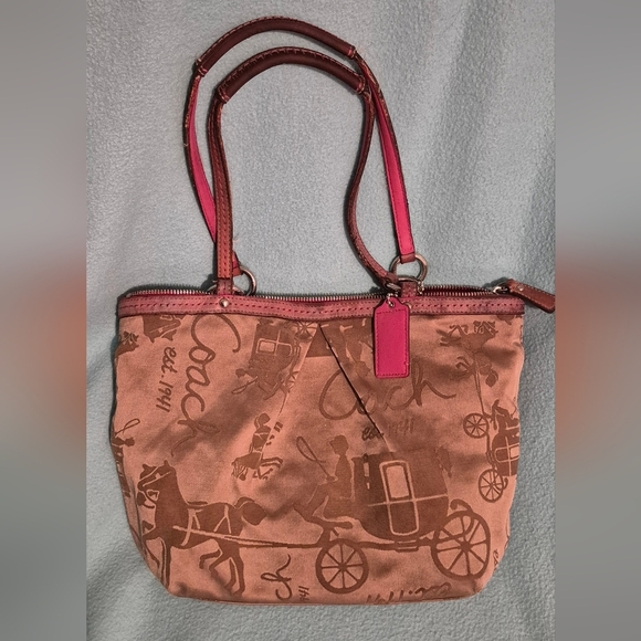 Coach Pink and Brown Shoulder Bag with Signature Design - Picture 4 of 10